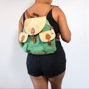 Green Cream Beige Leather Rucksack Backpack